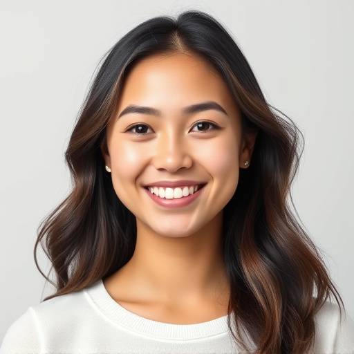 Portrait professionnel d'une jeune femme souriante sur fond neutre.